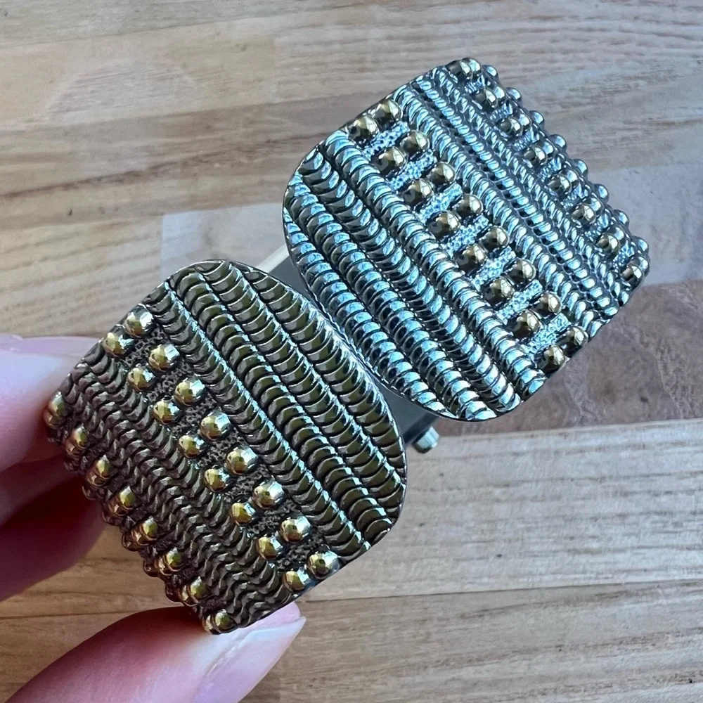 Studio time ladies two-tone hinged cuff bracelet watch NEW BATTERY